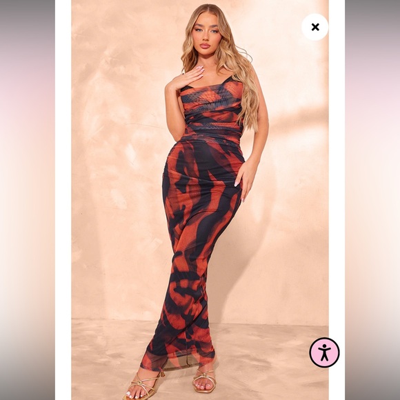 PrettyLittleThing Dresses & Skirts - PrettyLittleThing Black & Red Strapless Mesh Maxi Gown
